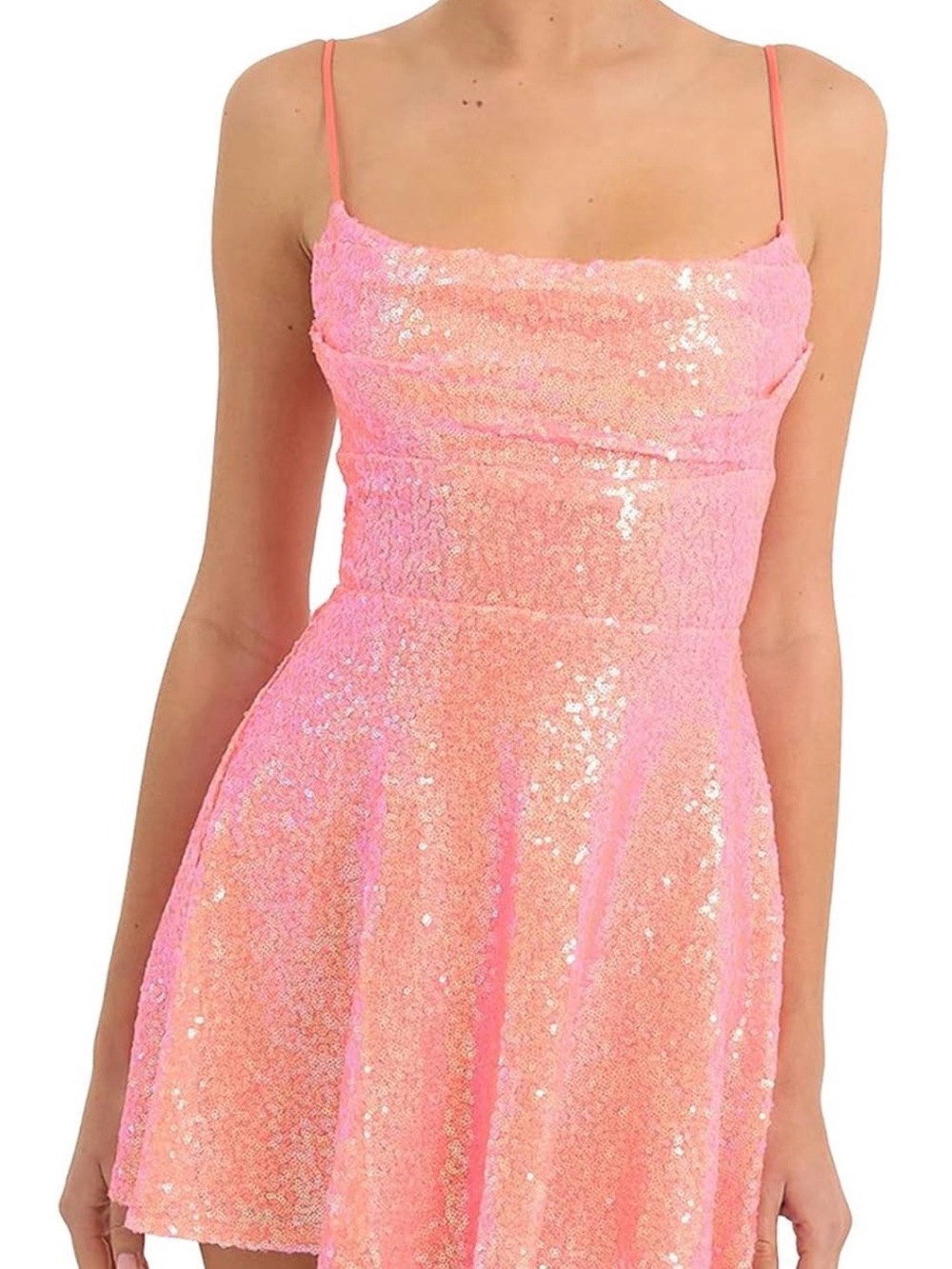 Amazon Pink Sequin Spaghetti Strap Mini Dress